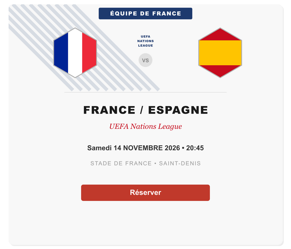 France - Espagne – Sam. 14 Novembre 2026 – Stade de France – France Billet